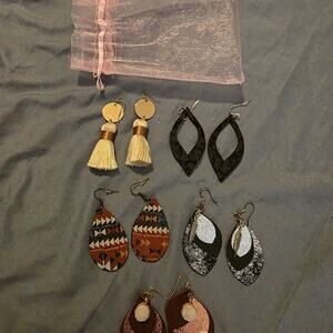 Boho Faux Leather Earring Lot (5 Pairs) Aztec Tassel Druzy